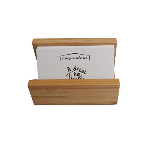 Enyuwlcm Bamboo Wood Desktop Business Card Holder Display for Desk Sturdy Business Card Stand for Office Tabletop Counter Organizer 2 Pack
