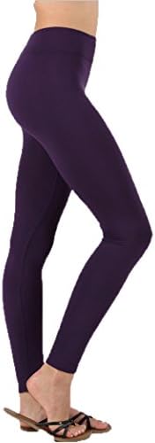 Rock N Roses Women's Fleece High Waist Spandex Stretch Basic Leggings Regular Yoga Pants (L/XL, Dark Purple)