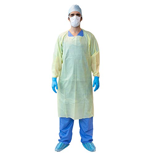 MediChoice Isolation Gown, AAMI, Level 3, Overhead, Thumbloop with Elastic Cuff, Tie Waist, XL, Yellow, 131455583XL (Bag of 10)