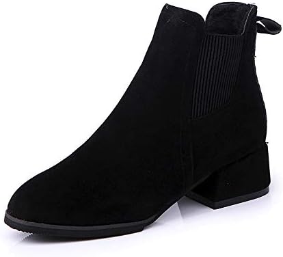 Crazboy Women Boots Women Buckle Ladies Faux Warm Boots Ankle Boots Middle Heels Martin Shoes
