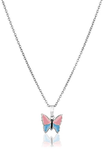 Sterling Silver Children's Pink and Blue Butterfly Pendant Necklace , 15"