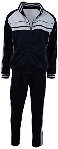 Mens Athletic 2 Piece Tracksuit Set (L, Navy/White)