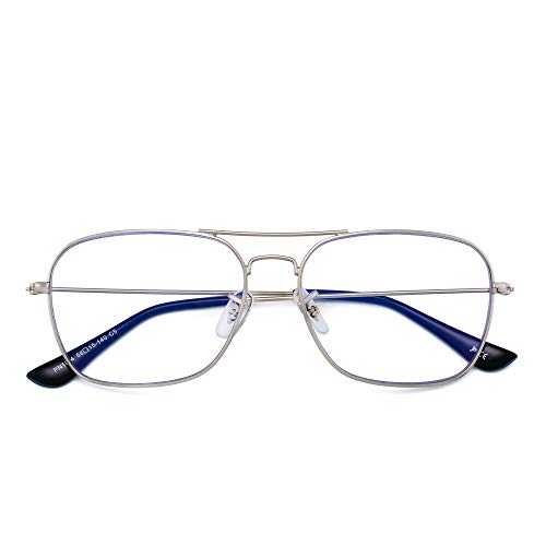 Aviator Blue Light Blocking Computer Glasses, Square Eye Protect Video Eyeglasses Anti Glare Men Women (Silver Frame Black Temple Tips) - Thumbnail 3