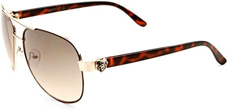 Kleo Aviator Sunglasses with Tortoise Frames, Grey Gradient Lens and Metal Lion Emblem