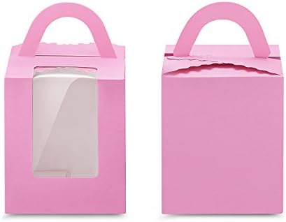 TTOYOUU 12pcs Kraft Paper Single Cupcake Bakery Boxes With Window and Handle (Pink)