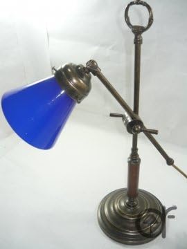 Table Lamp Brass Office Studio Classic Blue Glass