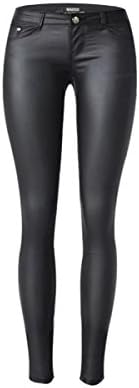 Betusline women Fashion Slim Fit Low-Waist Stretch Leather Pants Feet Trousers