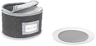 Stack Store Plus More China Storage Quilted Case for Dessert Plate, Bowls, Small Plate or Saucer - 8" W x 6" H - Gray - Includes 12 Felt Separators
