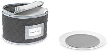 Stack Store Plus More China Storage Quilted Case for Dessert Plate, Bowls, Small Plate or Saucer - 8" W x 6" H - Gray - Includes 12 Felt Separators