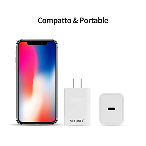 VHEONET USB C Charger 18W PD3.0 Type C Mini Wall Charger Power Delivery for iPhone 11 Pro Max Xs Max XR X 8 Plus, AirPods Pro, iPad Pro,Samsung Galaxy S10+S9+,Google Pixel 3a XL(USB A Included)