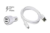Car Charger for Galaxy S7 S7 Edge S6 S6 Edge Note 4 Note 5 Note 2 LG G2 G3 G4 Adaptive Fast Car Charger Combo Kit { Adaptive Fast Car Charger + Micro USB Cable}Dual Port Car Charger (White)