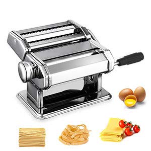 Pasta Maker Machine Manual Noodle Cutter Roller Stainless Steel Pasta Making Machines with 2 Cutting Blades and 7 Dough Thickness Setting for Fresh Spaghetti, Lasagne, Tagliatelle, Fettuccine, etc