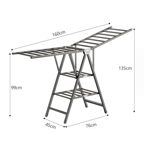 Zucng Large Folding Clothes Dryer Clothes Drying Rack, Metal Laundry Drying Rack Free-Standing Drying Rack Clothing for Indoor Outdoor Windproof 3 Tier, Grey