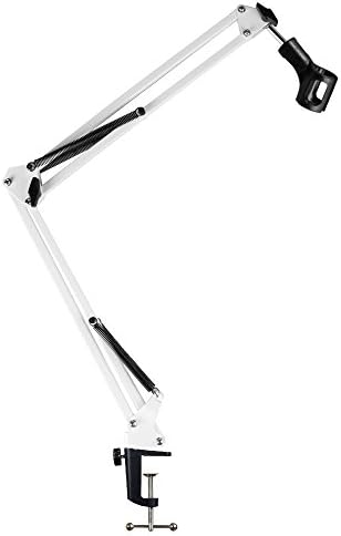 Microphone Boom Stand, Gulee Heavy Duty Studio Suspension Mic Arm Stand for Blue Snowball Yeti with Flexible Standard Condenser Microphone Clip (White)…
