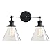 PERMO Industrial Double Sconce 2-Lights Wall Sconces with Dual Funnel Clear Glass Shade Wall Sconce for Mirror Hallway Bedroom, Hardwired, E26 Base (Black)