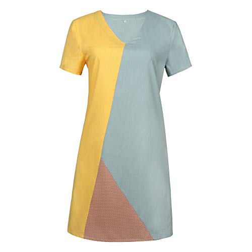 Sunyastor Bohemian Dresses Summer Womens Cotton Linen Vintage Printed Ethnic Style Casual Beach A Line Dress Plus Size (A Yellow, Small) - Thumbnail 2