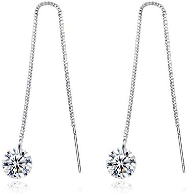 JOYfree Shooting Star Zirconia Earrings Needle Drop Threader Pull Through Earrings for Womens Mini Threader Earrings
