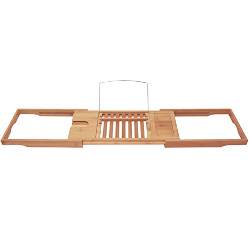 Bamboo Bathtub Caddy with Extending Sides and Adjustable Book Holder by ToiletTree Products