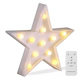 DELICORE Battery Operated Night Light LED Marquee Sign with Wireless Remote Control for Kids' Room, Bedroom, Gift, Party, Home Decorations(White Star)