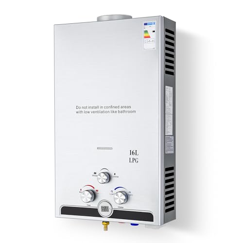 CO-Z 16L Gas Durchlauferhitzer LPG Warmwasserbereiter Durchlauferhitzer Warmwasserspeicher Heißwasserbereiter Boiler Tankless Instant Boiler (16L)