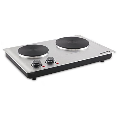 Cusimax 1800W Double Hot Plate , Stainless Countertop Burner, Silver Portable Electric Cooktop, CMHP-C180