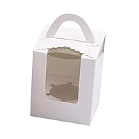 junshi11 Cupcakes Boxes,10Pcs Clear Window Single Cupcake Boxes Muffins Pastries Containers with Handle Carrier White