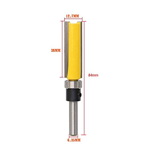 Autoly 2 Flute 1/4 Inch Shank Top Bearing Flush Trim Pattern Router Bit Woodworking Milling Cutter Tool (1/4x1/2x38)