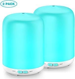 Essential Oil Diffuser, 120ml Aromatherapy Diffuser Portable Ultrasonic Cool Mist Aroma Humidifier with 7 Color Changing Lights, Waterless Auto Off-for Home, Office, Room, Baby, Spa,Yoga (2 Pack)