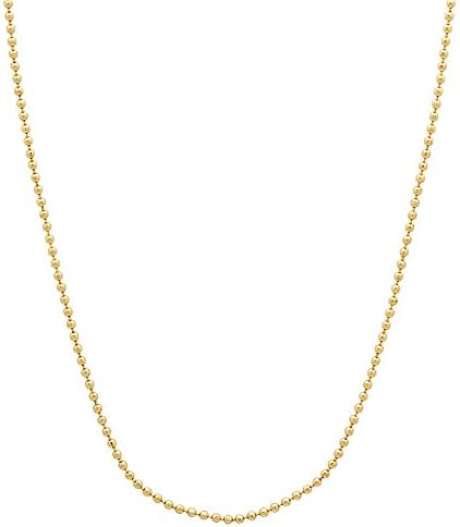 The Bling Factory 1mm 14k Yellow Gold Plated Military Ball Chain Necklace