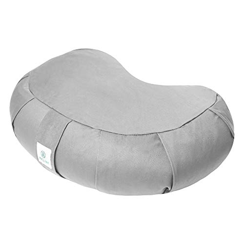 Incline Fit Zafu Yoga Meditation Cushion with Zipper, Round Meditation Pillow Bolster Filled with Buckwheat Hulls With Machine Washable Cotton Cover and Carry Handle, Crescent, Elephant Gray