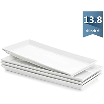 Sweese 702.101 Rectangular Porcelain Platters, Serving Trays for Parties - 13.8 Inch, Set of 4, White