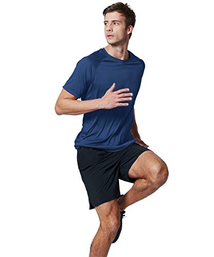 EXIO Mens Short Sleeve T-Shirt Athletic Cool & Dry Running Top EX-TR03 (Navy, Medium)