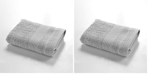 Douceur d'Intérieur, Asciugamano da bagno (50 x 90 cm) Teneresse Grigio Perla, spugna tinta unita (Confezione da 2)