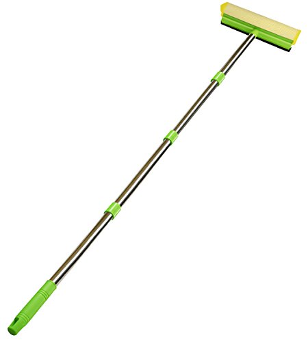 Window Squeegee Cleaner 2 in 1 Sponge Squeegee with 58inch 4 Sections Extension Pole for Car Window Cleaner Bathroom Home Shower Auto (Extension Pole can Unlimitedly Lengthened)