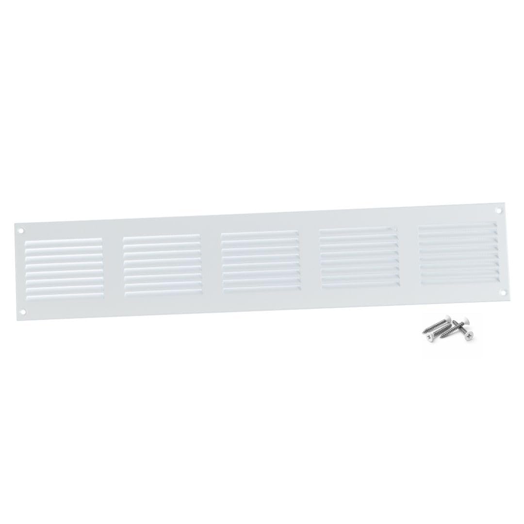 Steinberg14 White 500x100mm Metal Air Vent Cover with Insect Mesh - 20x4 inch Ventilation Grille - Air Vent Register for Walls and Ceilings - Ventilation Cover for Outdoor and Indoor