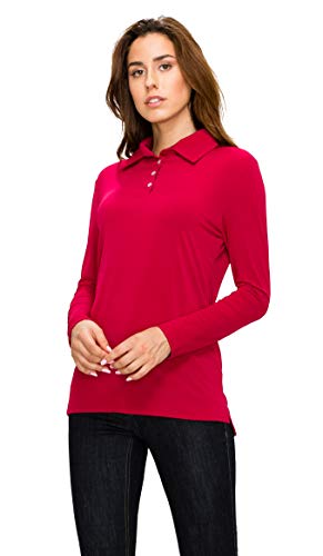 MBJ Womens Long Sleeve Polo Shirt Top with Buttons M Wine