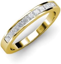White Sapphire 11 Stone Princess Cut Wedding Band 0.60ct tw in 14K Yellow Gold.size 6.5