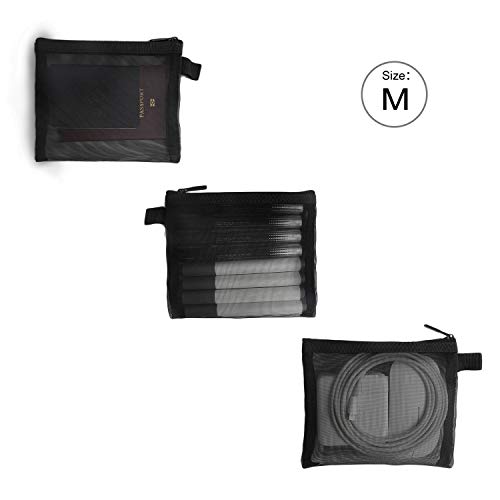 Patu Zipper Mesh Bags, 3 Pieces Assorted Sizes (A5 / A6 / A7) - Pencils Office Documents Classifying and Collecting, Cosmetic Travel Kit Organizer Pouch, Black