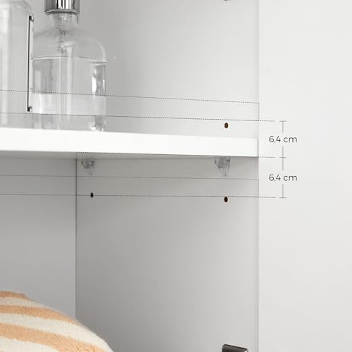 Vasagle BBK140W01 Bathroom Cabinet, cupboard with drawer, bathroom cabinet with double door, adjustable shelves, with feet for bathroom, hallway, entrance area, 60 x 30 x 80 cm, white