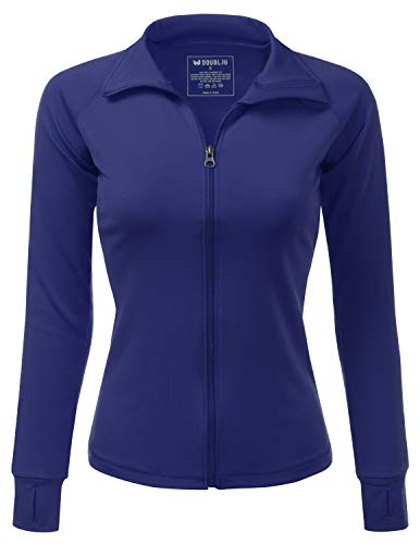 Doublju Womens Active Slim Fit Full Zip Jacket with Thumb Holes RoyalBlue 2XL
