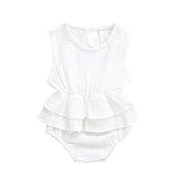 Euvinla Baby Girl Sleeveless Cotton Line One-Piece Romper Jumpsuit Ruffled Bodysuit Summer Clothes (White, 70/0-3months)