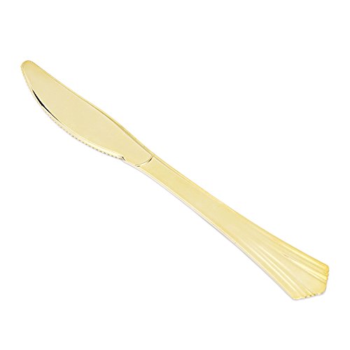 TBwisher Gold Plastic Disposable Flatware Silverware Set Disposable Tableware Cutlery - 40 Paper Napkin 40 Forks 40 Spoons and 40 Knives Combo 160 Party Supplies (Gold)