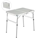 REDCAMP Folding Camping Table Portable Adjustable Height Lightweight Aluminum Folding Table for Outdoor Picnic Cooking, White 2/3/4 Foot