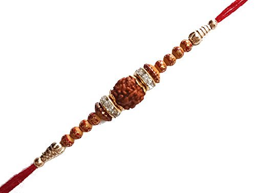 set of 1 beautiful rudraks rakhi with rolhi chawal for brother(men/boys)