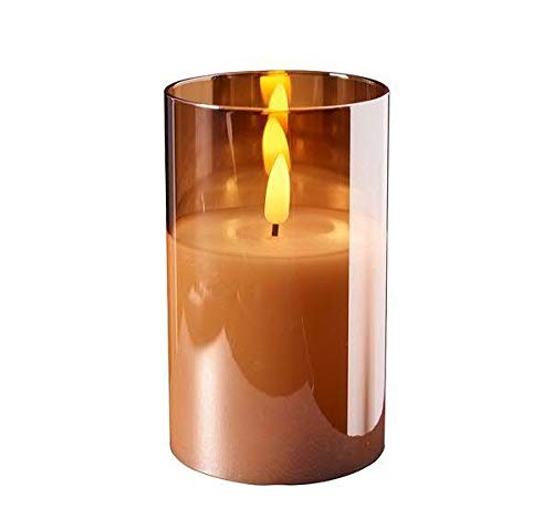 elegant LED candle in glass, timer, realistic flickering, innovative design (amber, height: 12.5 cm, diameter: 7.5 cm)
