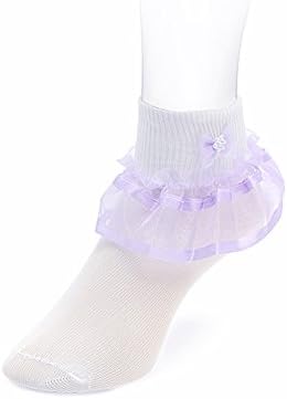 WonderfulDress Lace Cuff Socks for Flower Girl-Lilac-9 to 11 YRS
