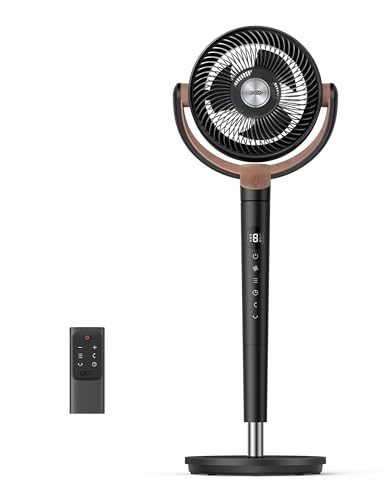 DREO Silent Pedestal Fan 20dB with Omnidirectional Oscillation 120°+120°, Wind Range up to 26m, Airflow 1615m³/h, Height Adjustable 94-107cm, 3 Modes and 8 Speeds