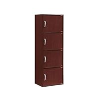 Hodedah 4 Door, Four Shleves, Enclosed Storage Cabinet, Mahogany