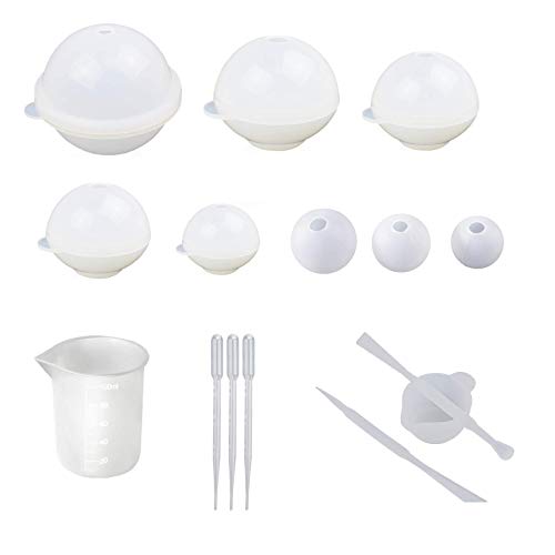 Miukada Sphere Silicone Resin Molds, Round Silicone Molds, Epoxy Resin Ball Molds for Resin Jewelry, Sope, Candle DIY Craft(Included Nonstick Silicone Measuring Cup/Mixing Cup/Two Stirrer Bars) - Thumbnail 4