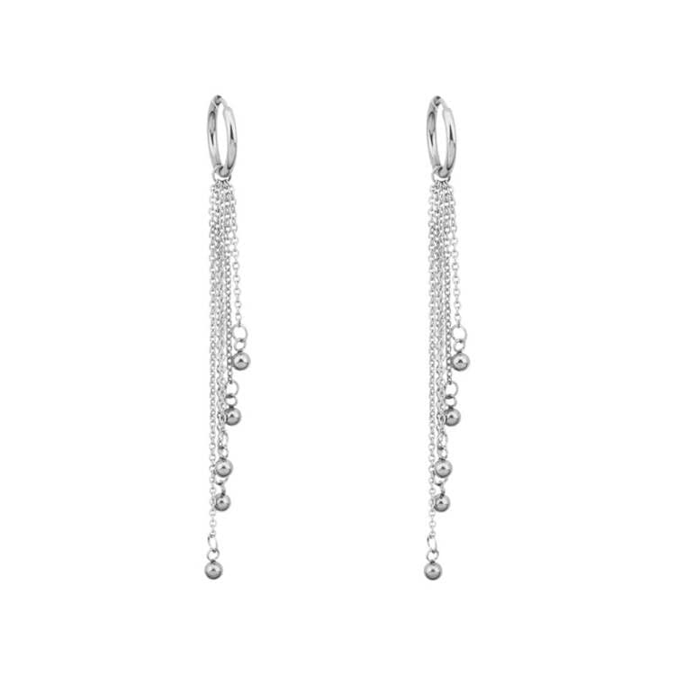 Ball Tassel Chain Dangle Drop Huggie Hoop Earrings for Women Girls Men Stainless Steel Cool Long Dangling Minimalist Small Hoops Cartilage Fashion Unique BTS Fans Jewelry Gift Birthday Bff (Hoop)